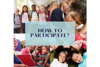 Collage made of 4 pictures of children.  Text in blue reads "How to participate?"