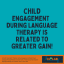 Image reading child engagement during therapy is related to greater gain.  Paper citation and CL3 lab logo at bottom of image.